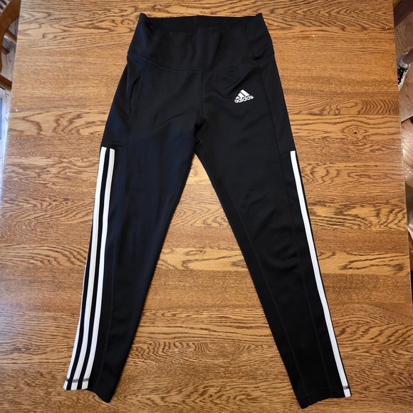 ADIDAS  Small Women's 3 STRIPE Black Stretch Cropped Capris Leggings - Picture 1 of 11